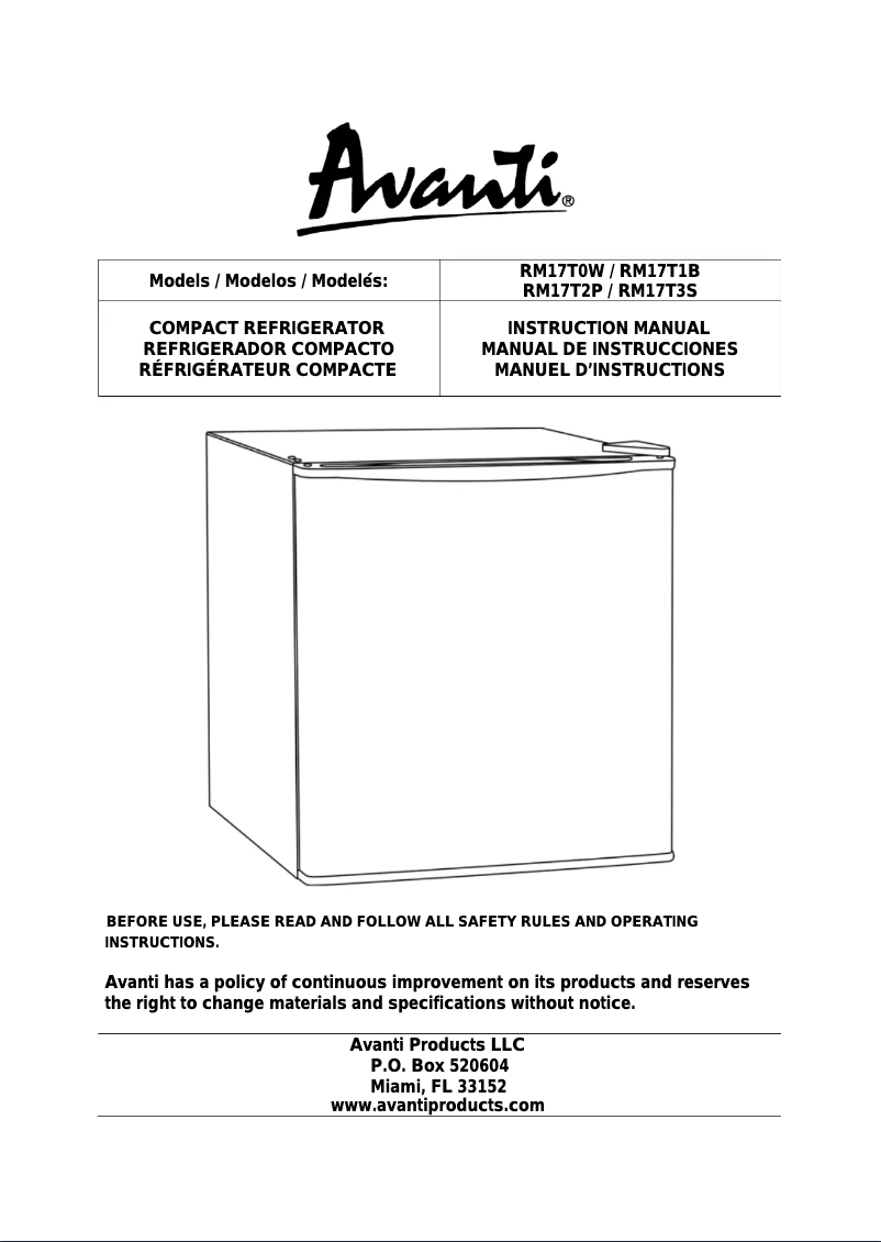 Page n°1 - Manuel utilisateur Avanti RM17T1B