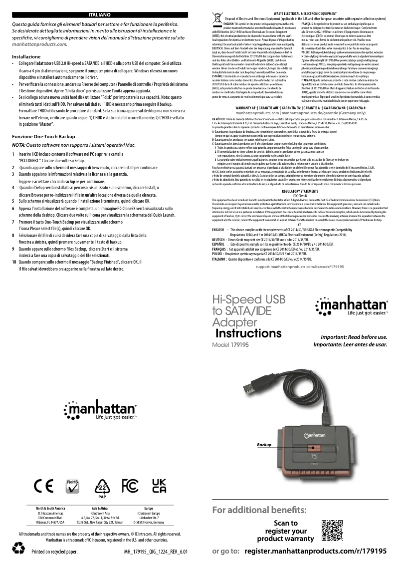 Page 1 de la notice Manuel utilisateur Manhattan 179195