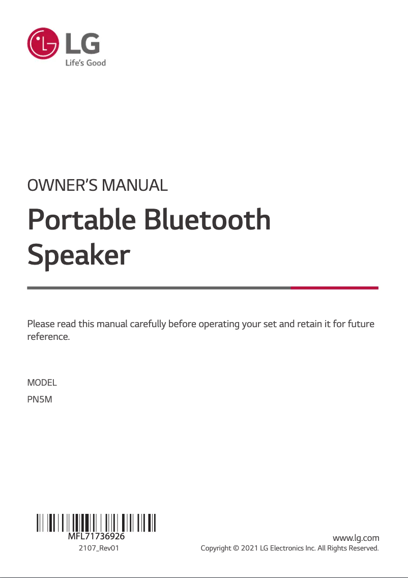 Página 1 del manual Manual de usuario LG XBOOM Go PN5M