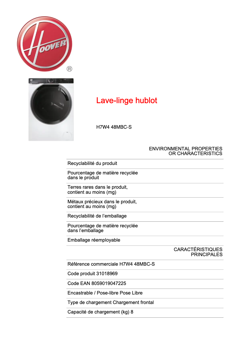 Image de la première page du manuel de l'appareil H7W4 48MBC-S