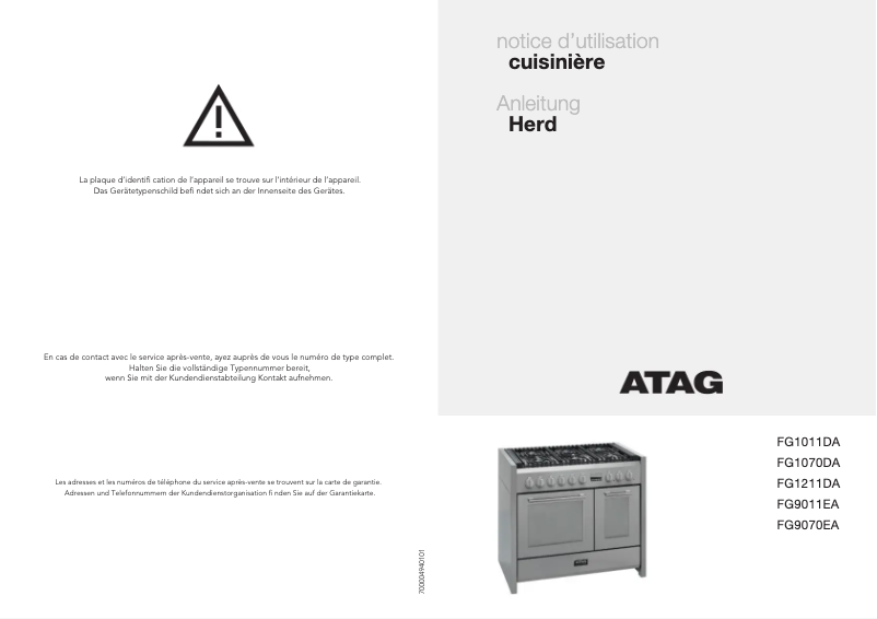 Page n°1 - Manuel utilisateur Atag FG9011EA