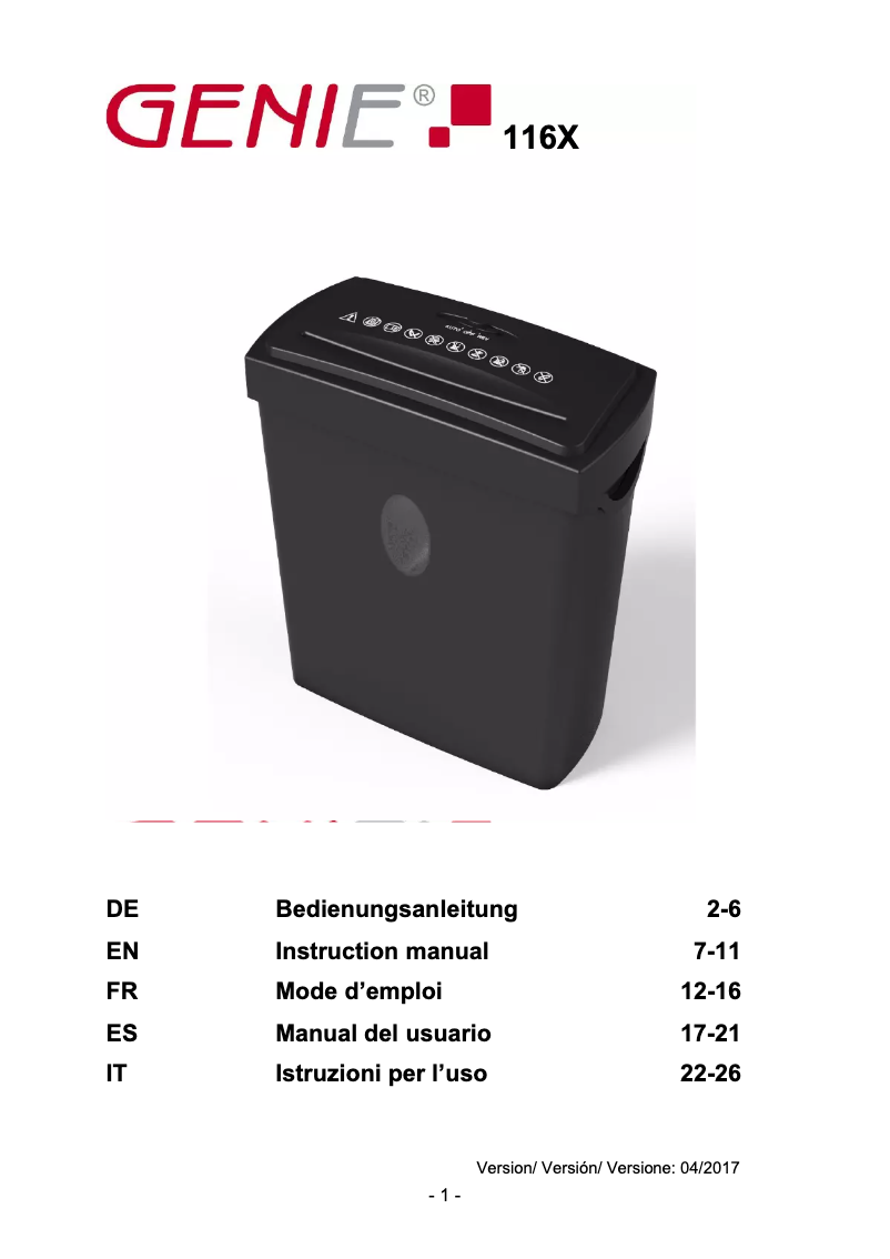 Image de la première page du manuel de l'appareil 116X