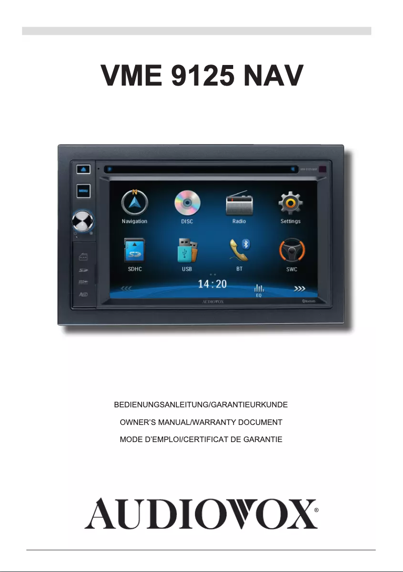 Page 1 de la notice Manuel utilisateur audiovox VME 9125