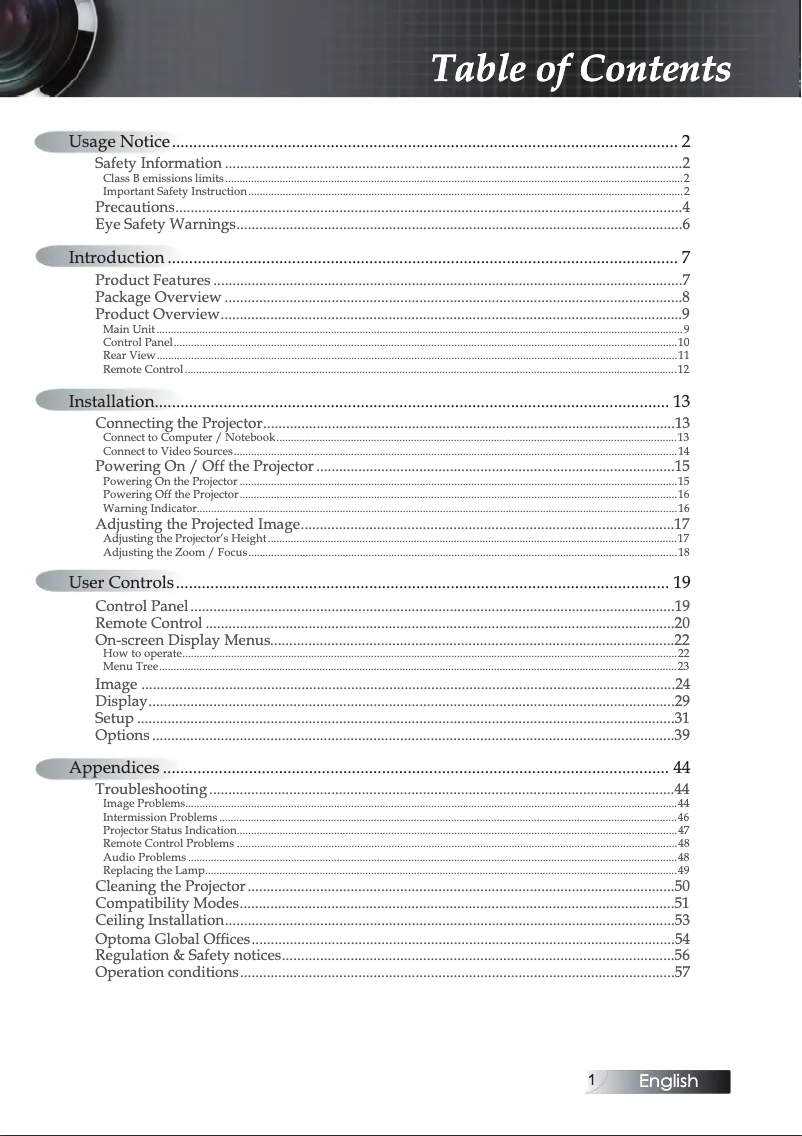Page 1 de la notice Manuel utilisateur Optoma TX7156