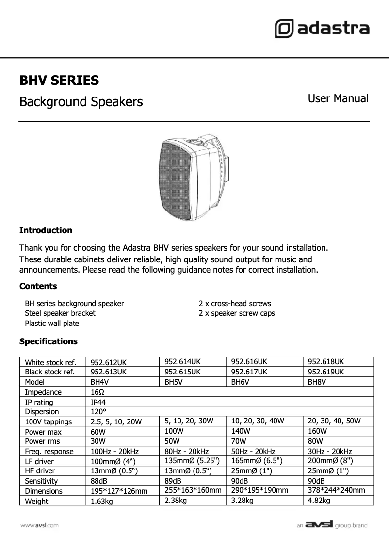Page 1 de la notice Manuel utilisateur Adastra 952.616UK