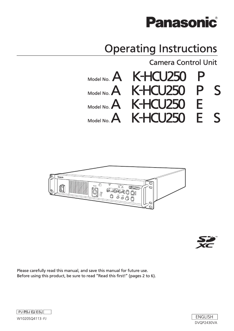 Page 1 de la notice Manuel utilisateur Panasonic AK-HCU250PSJ