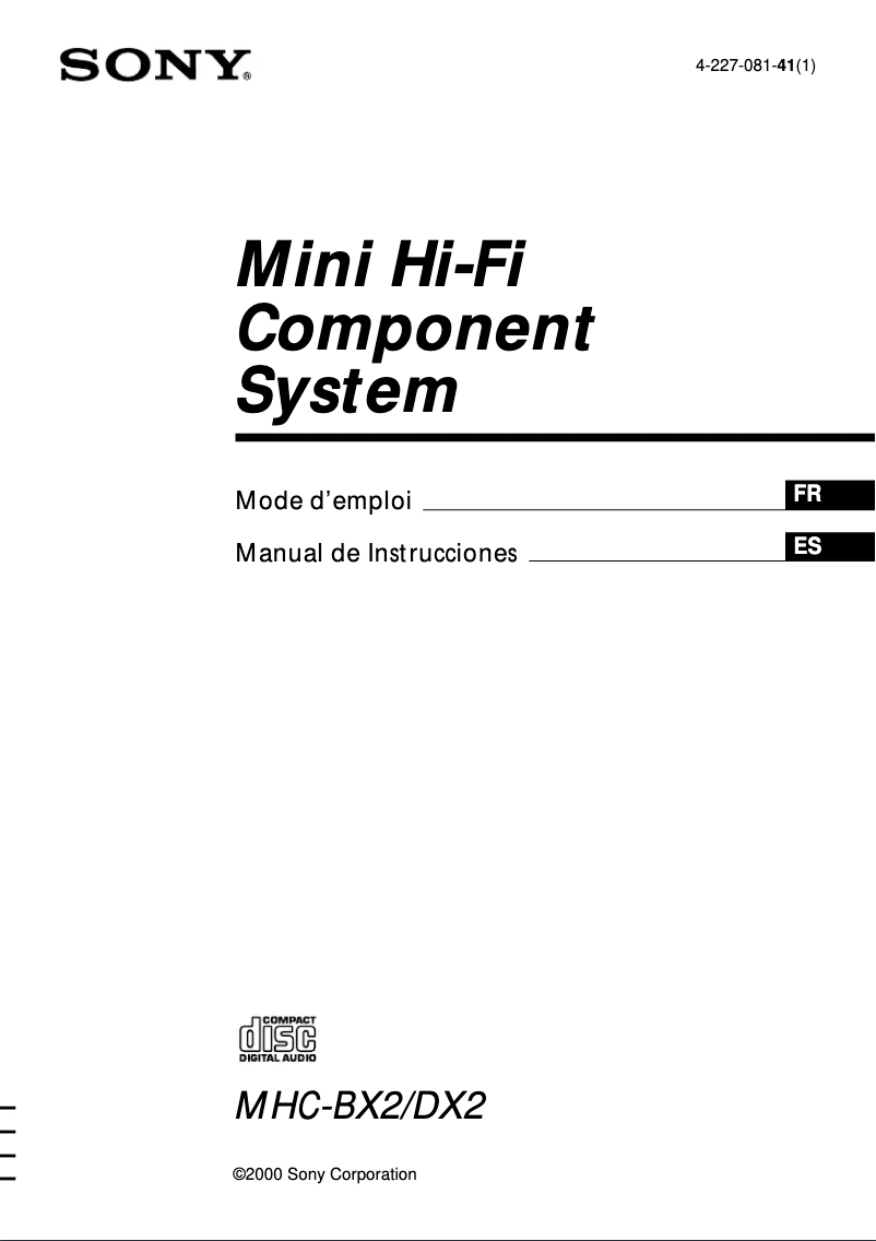 Page 1 de la notice Manuel utilisateur Sony MHC-BX2