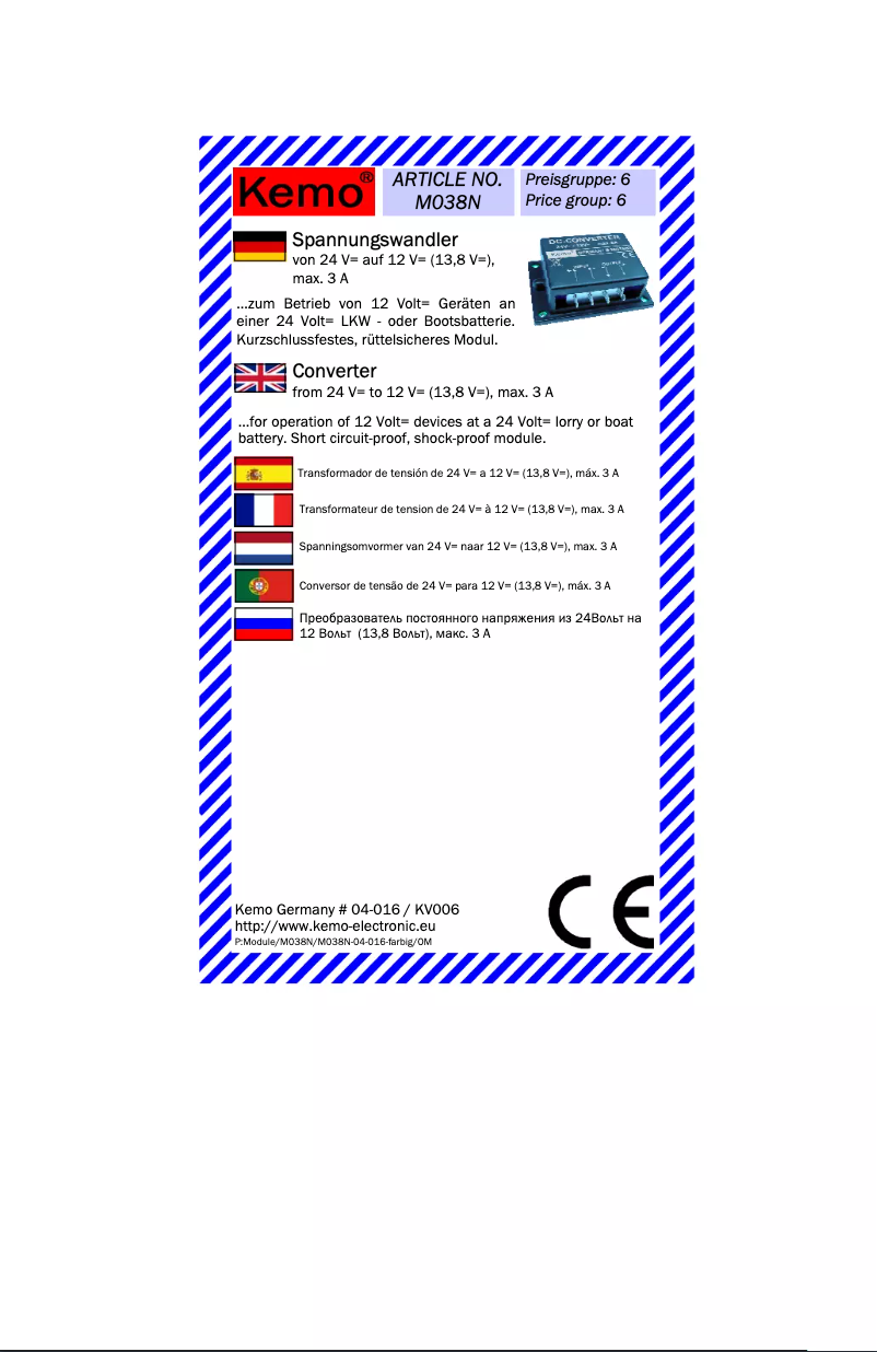 Page 1 de la notice Manuel utilisateur Kemo M038N