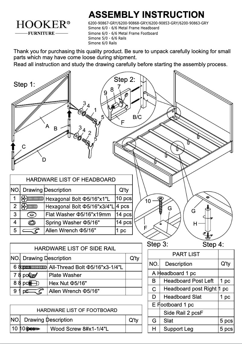 Page 1 de la notice Manuel utilisateur Hooker 6200-90867-GRY