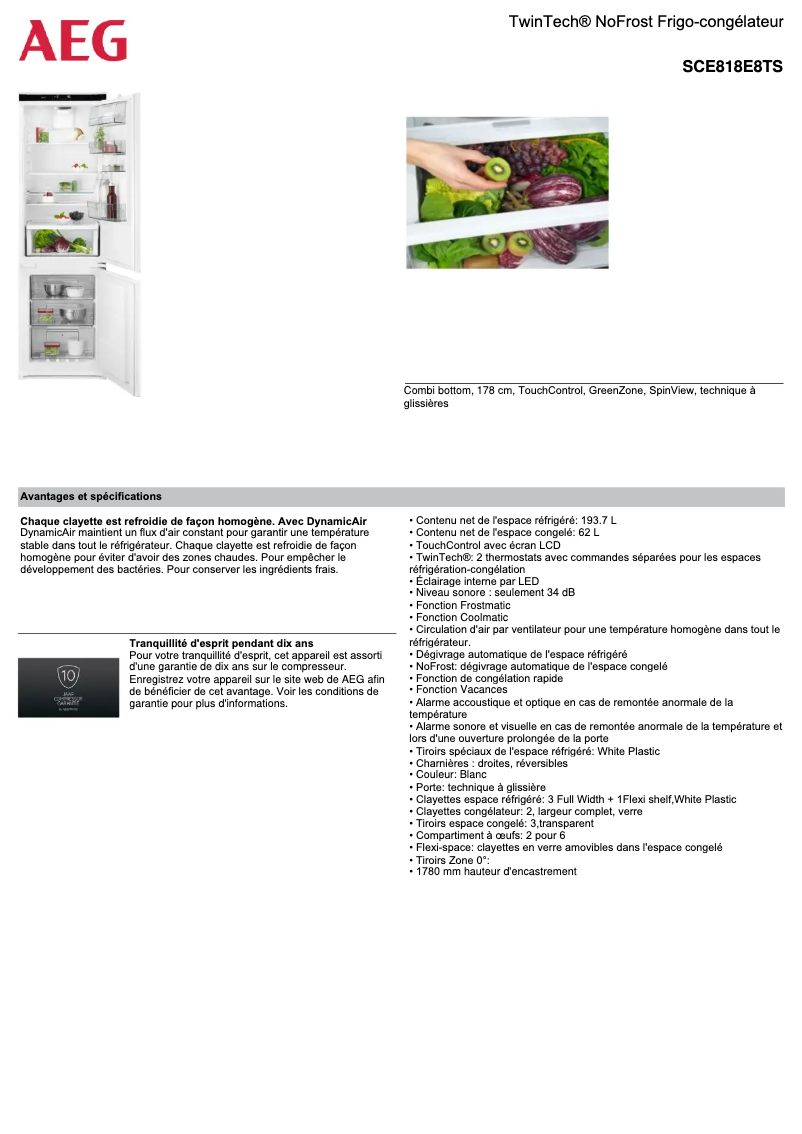 Page 1 de la notice Fiche technique AEG SCE818E8TS