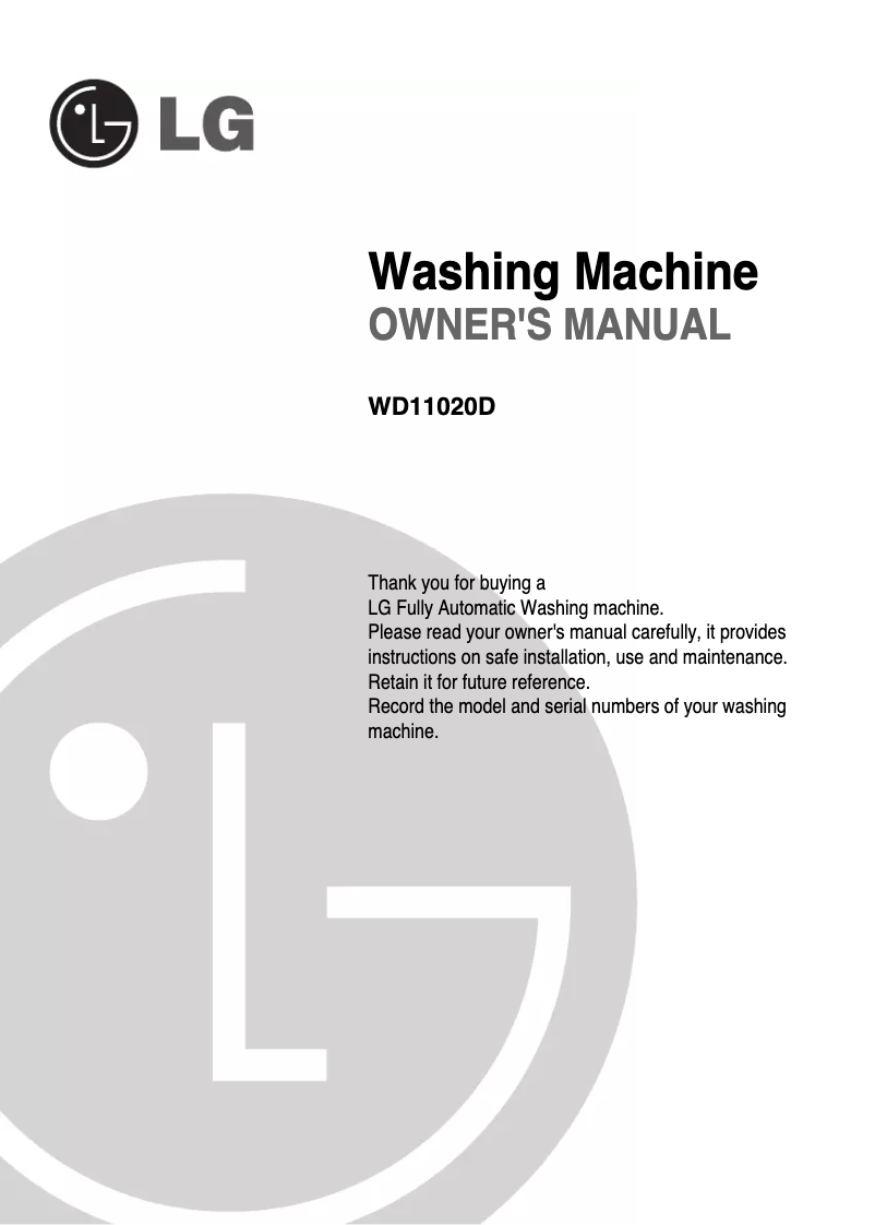 Page n°1 - Manuel utilisateur LG WD11020D