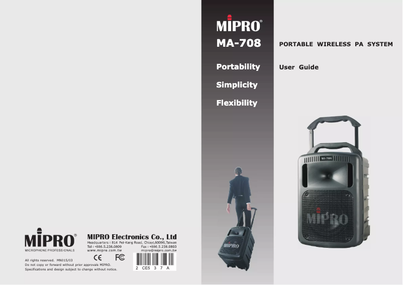 Page n°1 - Manuel utilisateur MIPRO MA-708PA