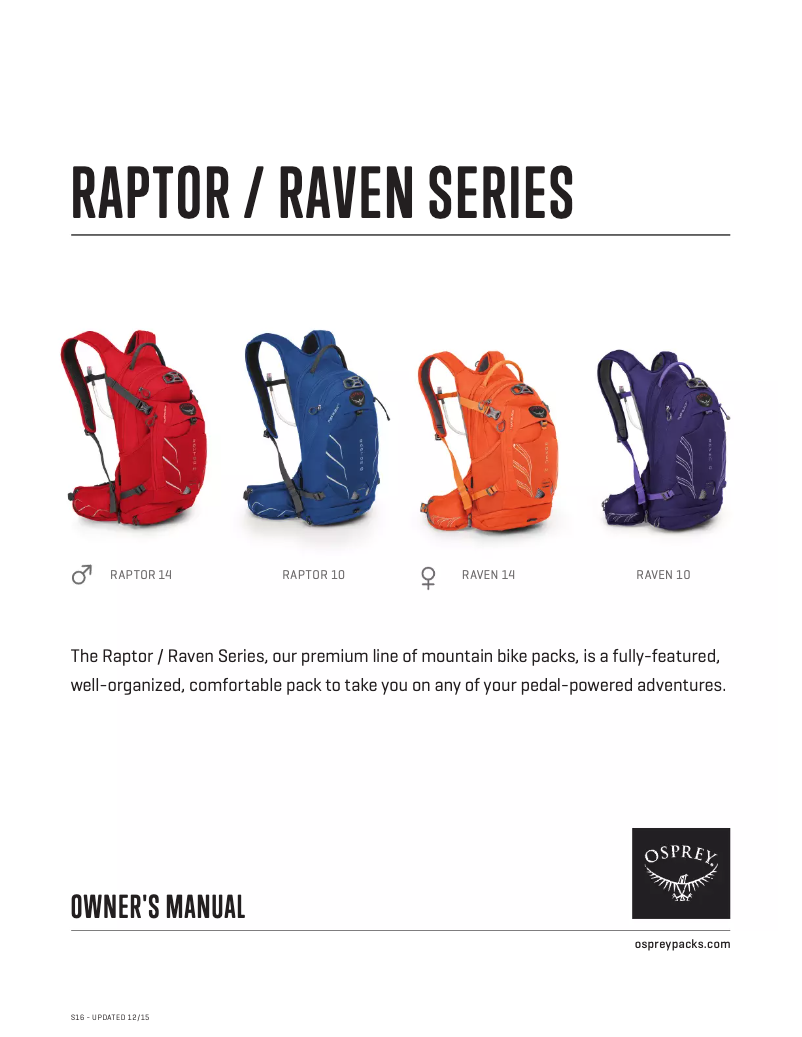 Page 1 de la notice Manuel utilisateur Osprey Raven 10