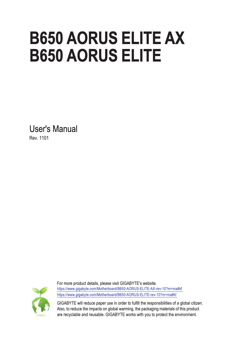 Page 1 de la notice Manuel utilisateur Gigabyte B650 AORUS ELITE AX
