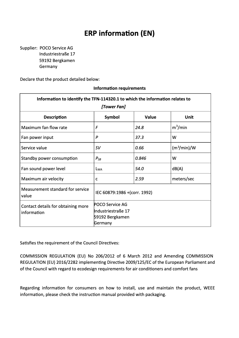 Page 1 de la notice Fiche technique Emerio TFN-114320.1