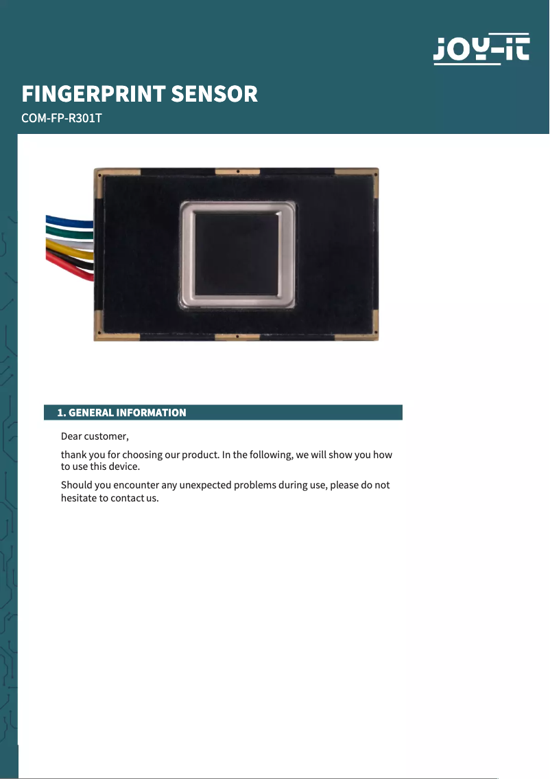 Page n°1 - Manuel utilisateur Joy-It COM-FP-R301T