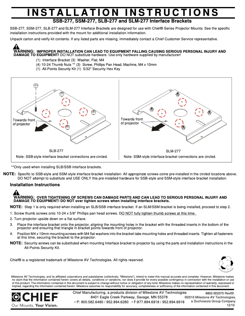 Page n°1 - Manuel utilisateur Chief SLM277