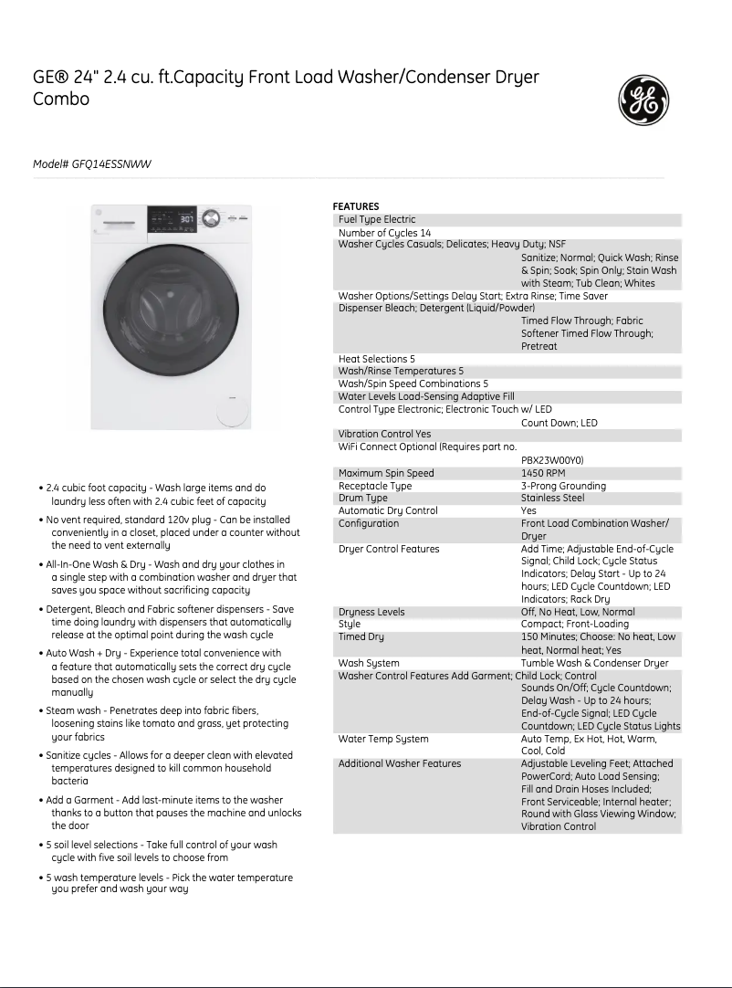 Image de la première page du manuel de l'appareil GFQ14ESSNWW