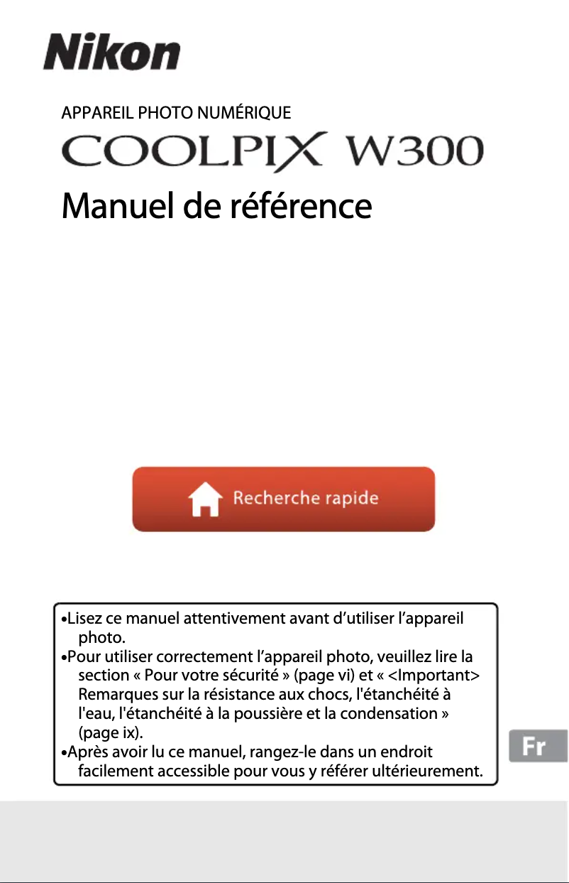 Page 1 de la notice Manuel utilisateur Nikon Coolpix W300