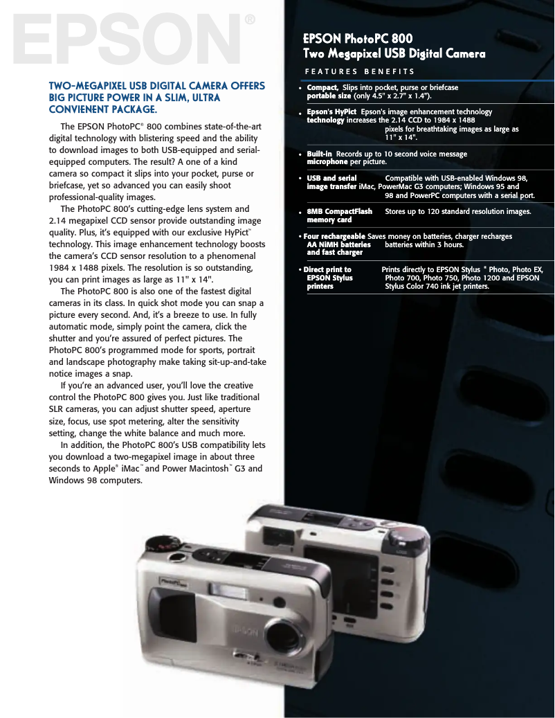 Page 1 de la notice Brochure Epson PhotoPC 800