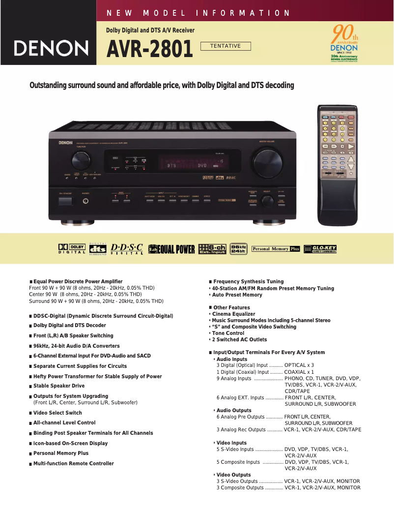 Image de la première page du manuel de l'appareil AVR-2801