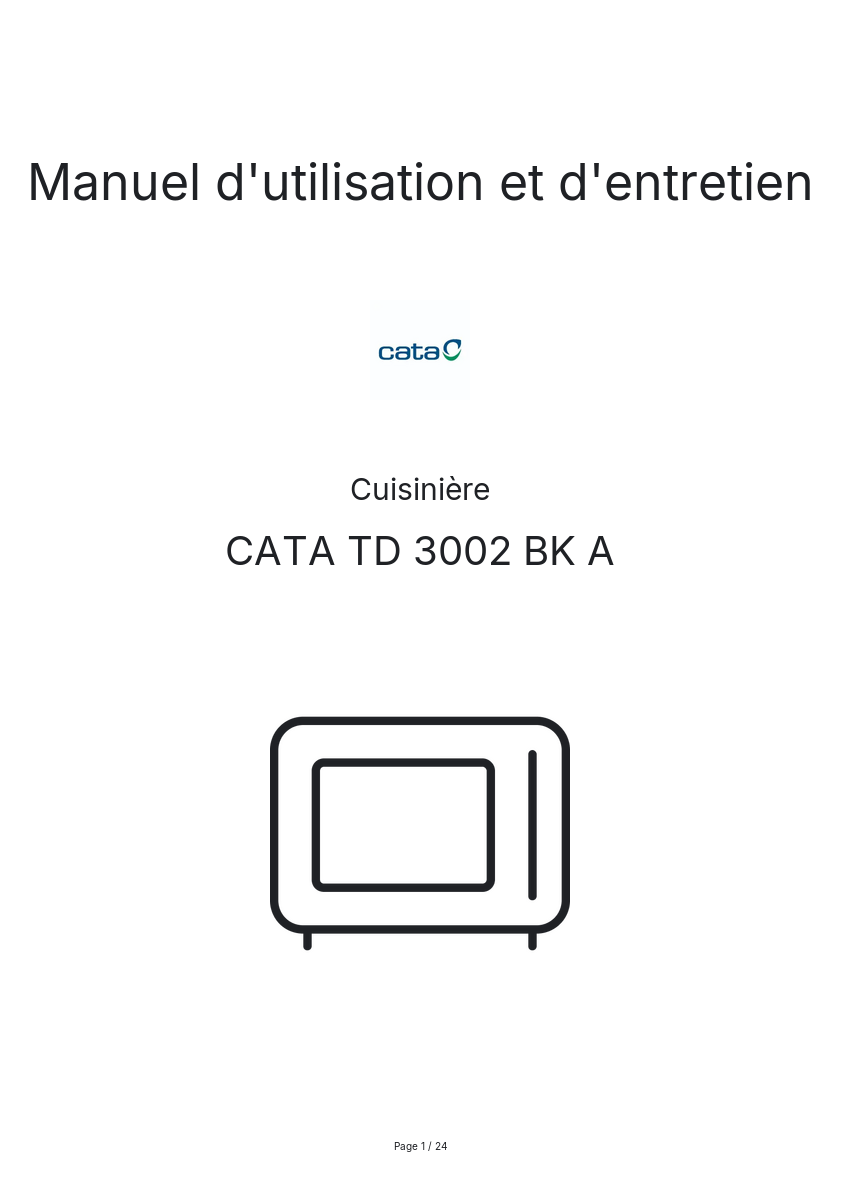 Page n°1 - Manuel d'utilisation et d'entretien CATA TD 3002 BK A