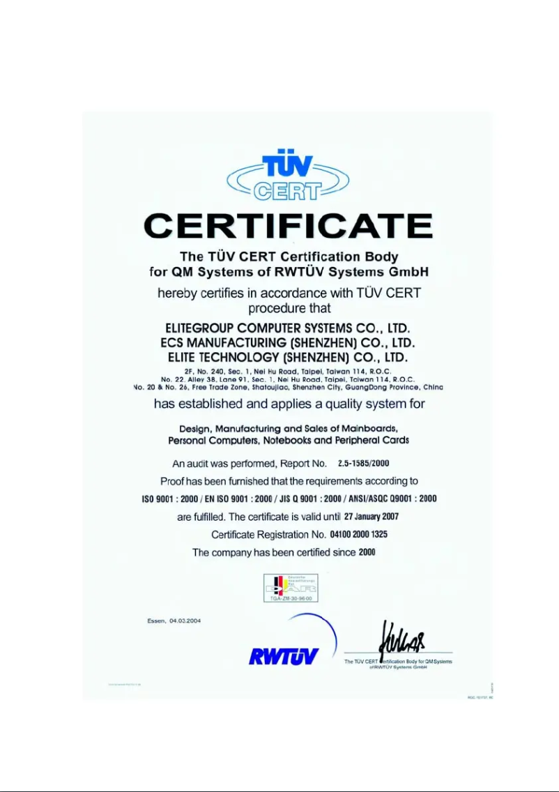 Page 1 de la notice Manuel utilisateur ECS 845PE-A800