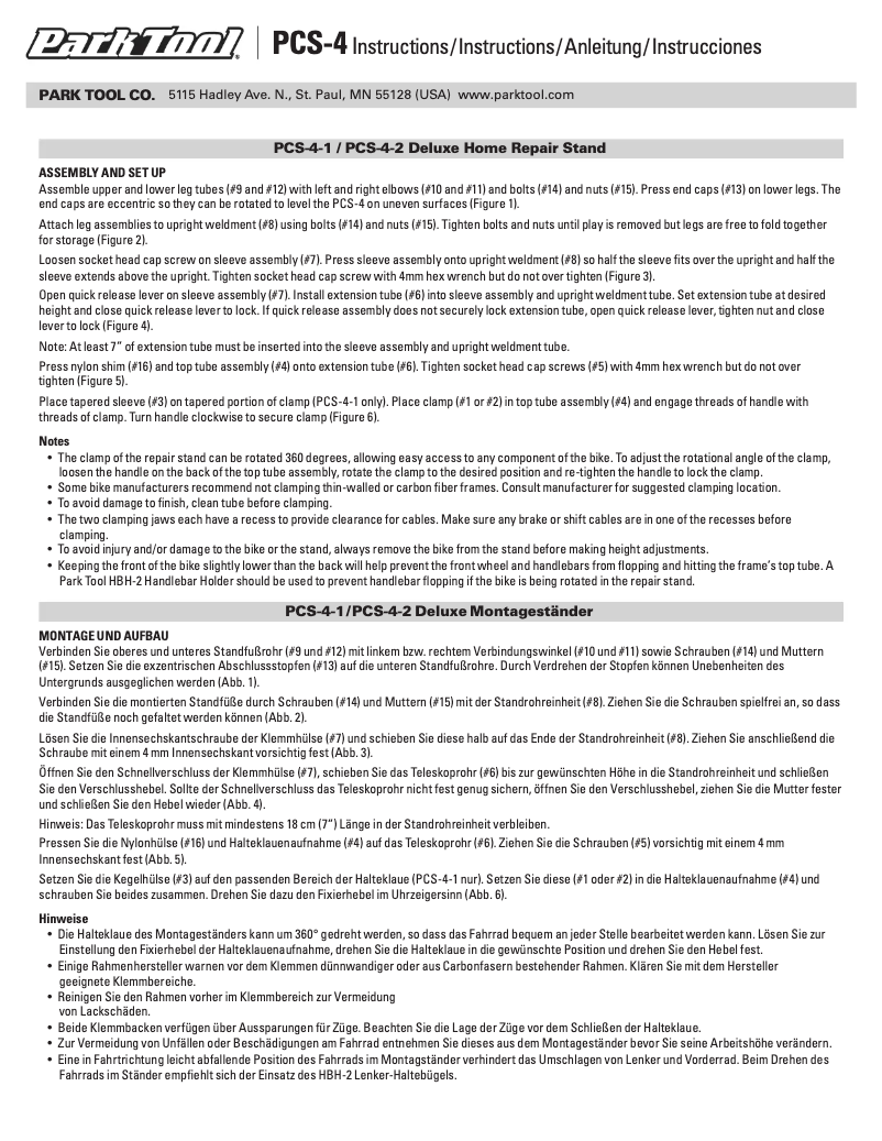 Page 1 de la notice Manuel utilisateur Park Tool PCS-4-2