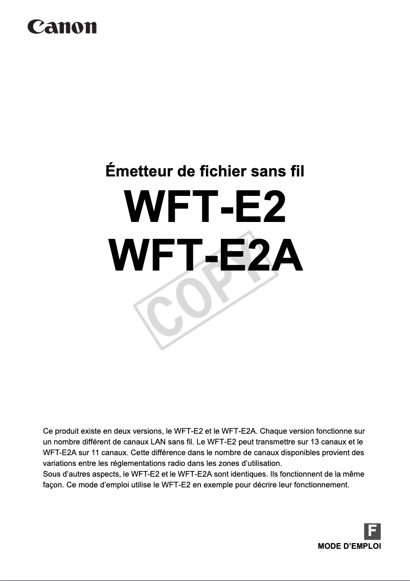 Page 1 de la notice Manuel utilisateur Canon WFT-E2