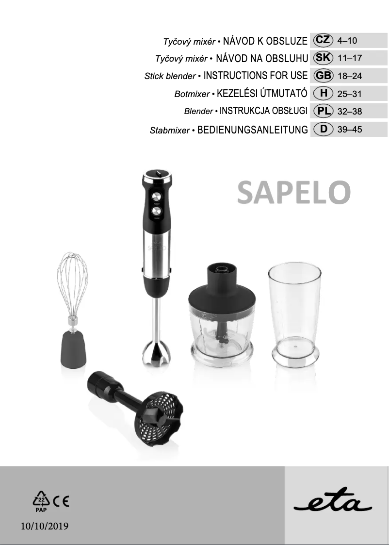 Page 1 de la notice Manuel utilisateur Eta Sapelo 5013 90010