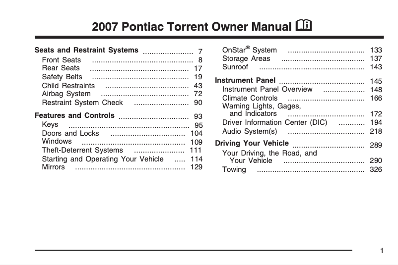 Page n°1 - Manuel utilisateur Pontiac Torrent (2009)
