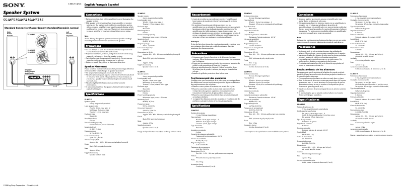 Page n°1 - Manuel utilisateur Sony SS-MF315