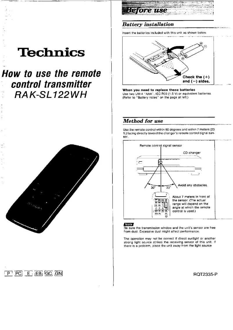 Page n°1 - Manuel utilisateur Technics RAK-SSL122WH