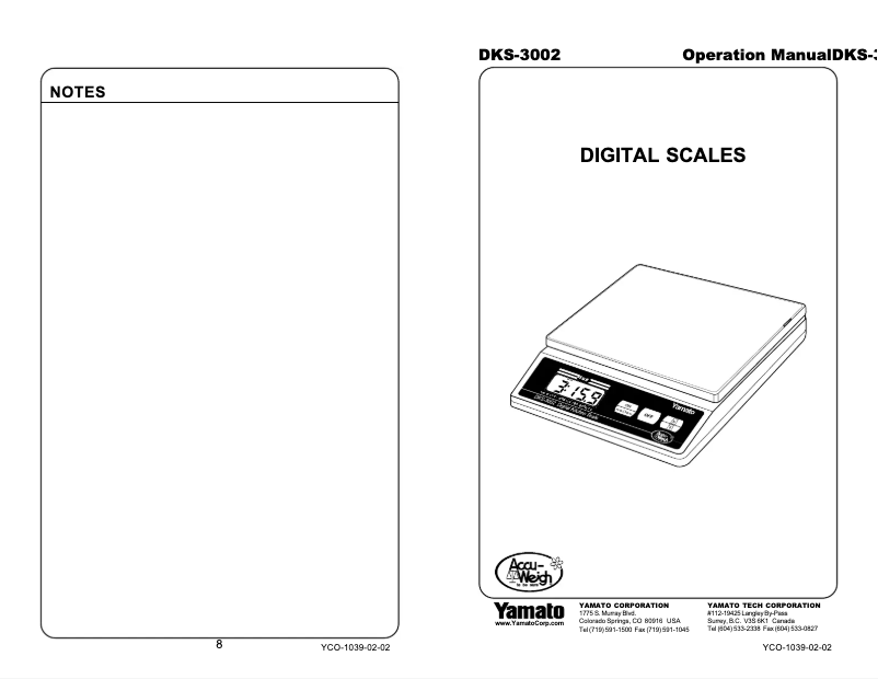 Page 1 de la notice Manuel utilisateur Yamato DKS-3002