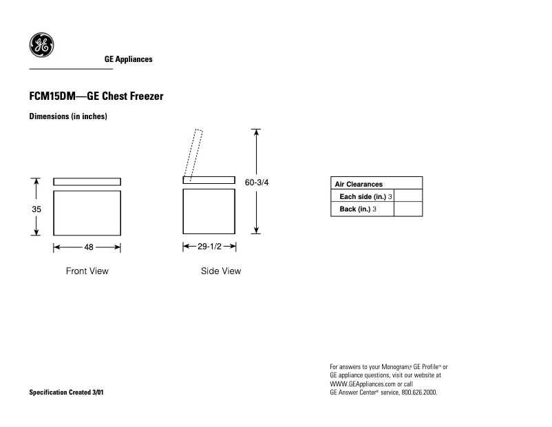 Page n°1 - Fiche technique GE FCM15HDMWH