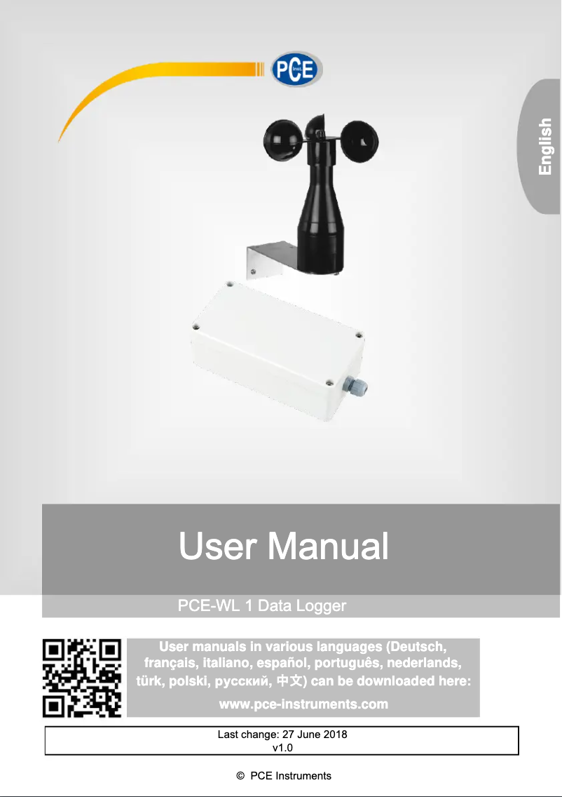 Page 1 de la notice Manuel utilisateur PCE Instruments PCE-WL 1