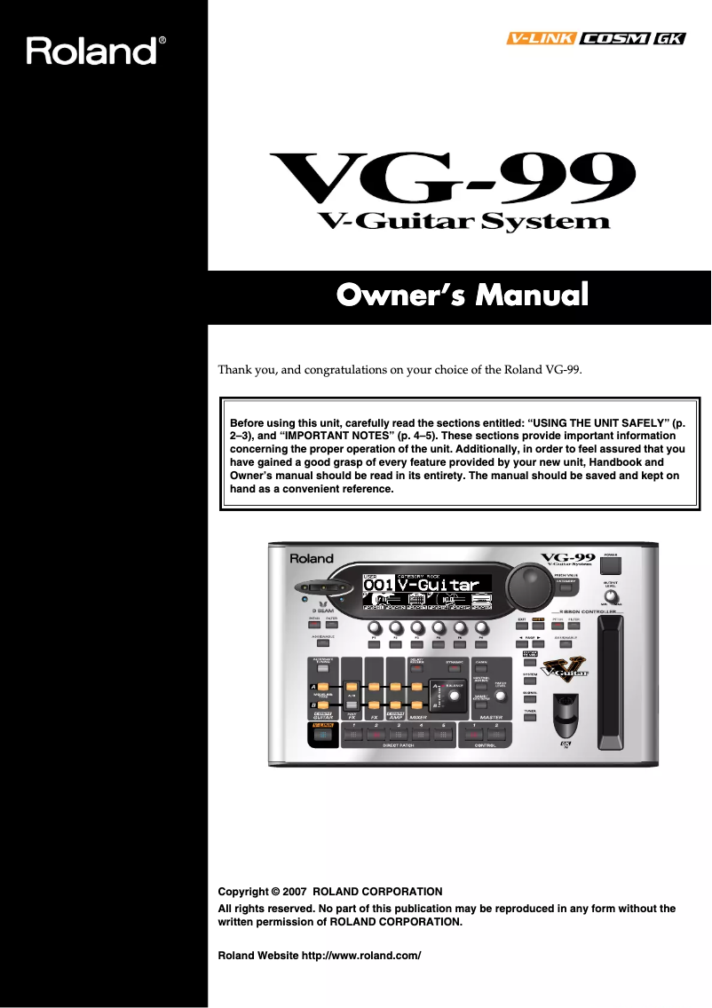 Page 1 de la notice Manuel utilisateur Roland VG-99
