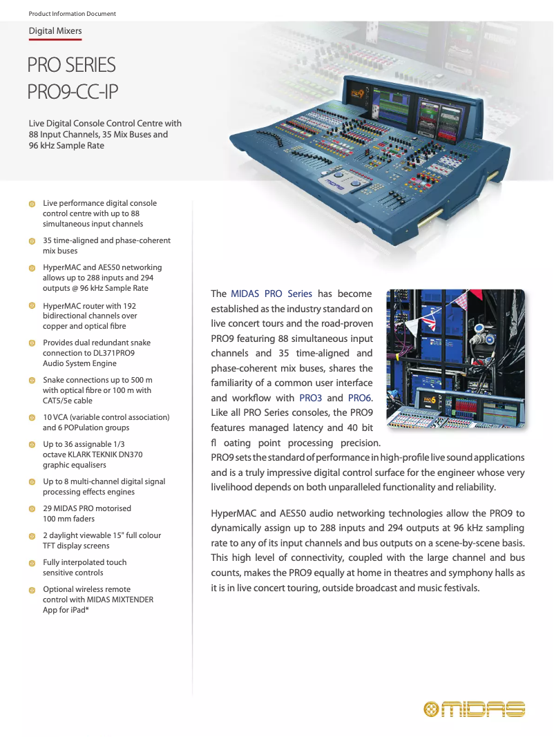 Page 1 de la notice Fiche technique Midas PRO9