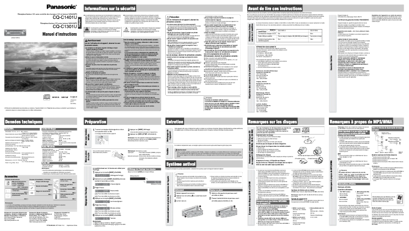 Page 1 de la notice Manuel utilisateur Panasonic CQ-C1401U