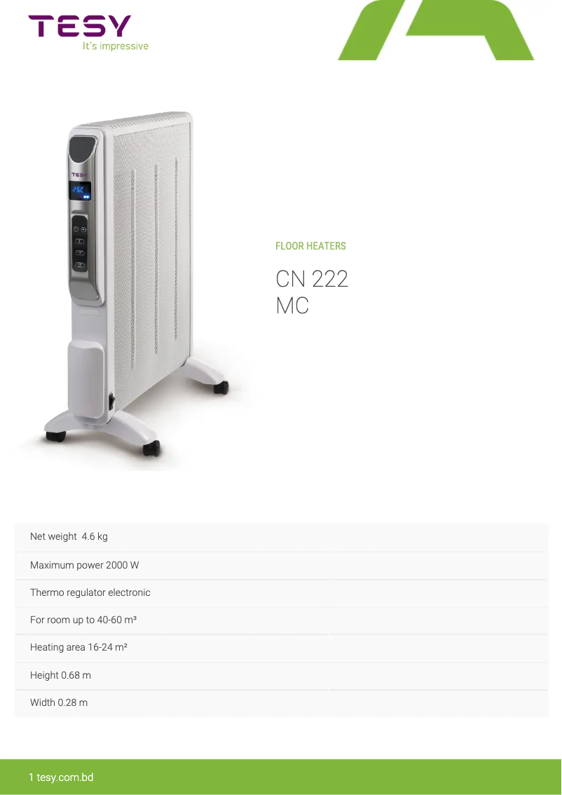 Page 1 de la notice Fiche technique Tesy CN 222 MC
