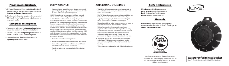 Page n°1 - Manuel utilisateur iLive ISBW157BU