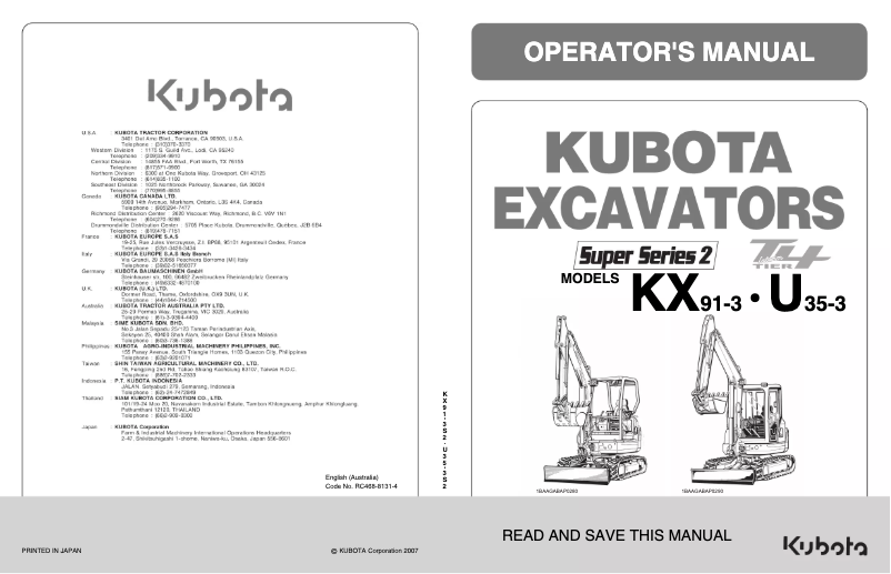 Page 1 de la notice Manuel utilisateur Kubota U35-3
