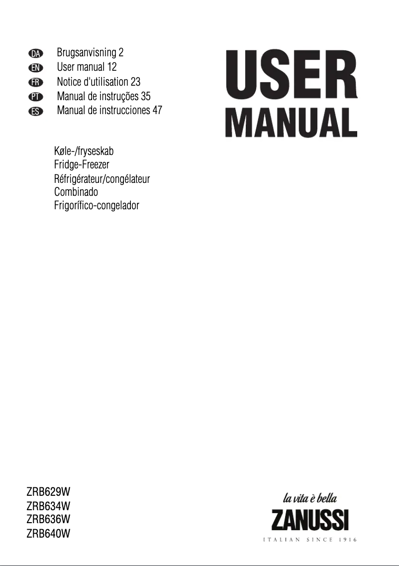 Image de la première page du manuel de l'appareil ZRB629W