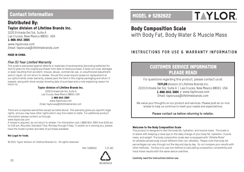 Page 1 de la notice Manuel utilisateur Taylor 5282622