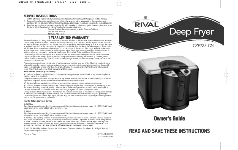 Image de la première page du manuel de l'appareil CZF725-CN