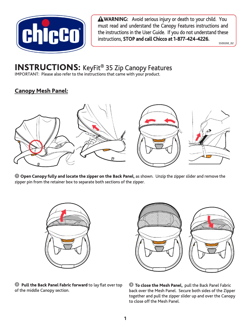 Page 1 de la notice Manuel utilisateur Chicco KeyFit 35 Zip Canopy