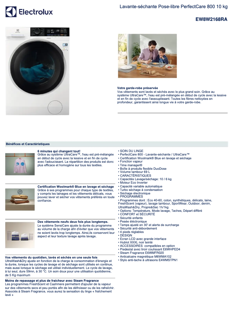 Page n°1 - Fiche technique Electrolux EW8W2168RA