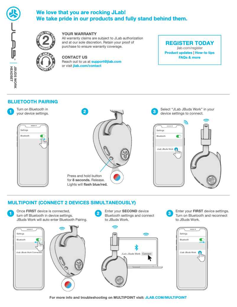 Page 1 de la notice Manuel utilisateur JLab JBuds Work Wireless