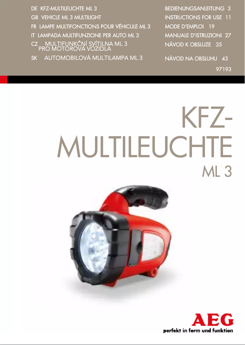 Page n°1 - Manuel utilisateur AEG ML 3