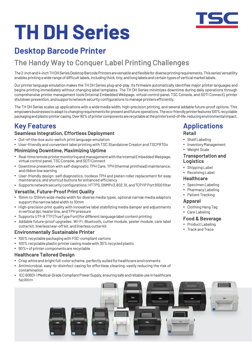 Page 1 de la notice Fiche technique TSC DH240T